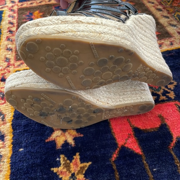 Jimmy Choo Black Patent Leather Zipper Espadrille Wedge Size 39 - Picture 9 of 11